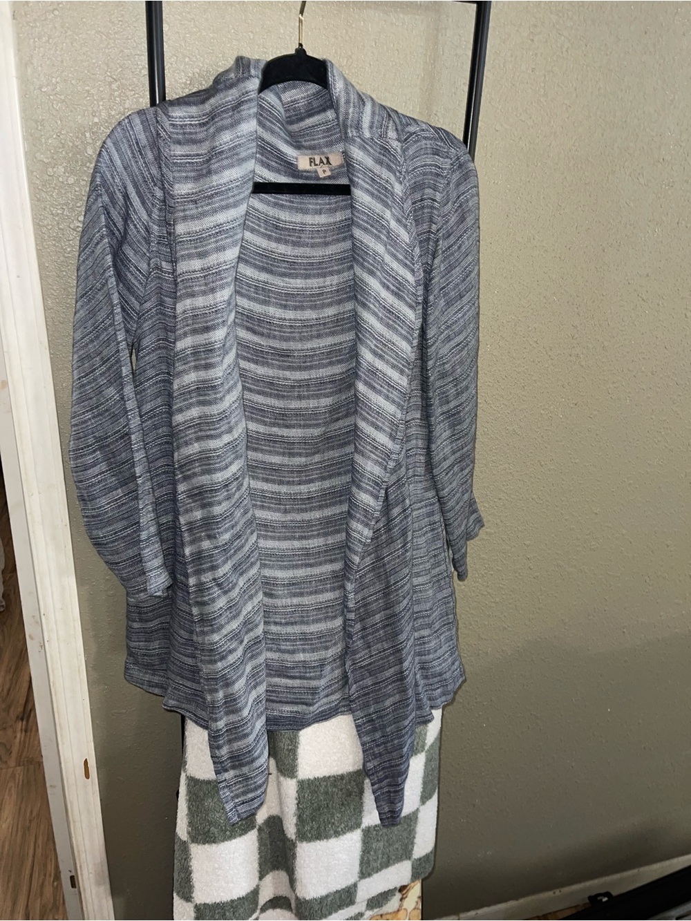 Flax Navy and Gray Striped Open-Front Women's Cardigan